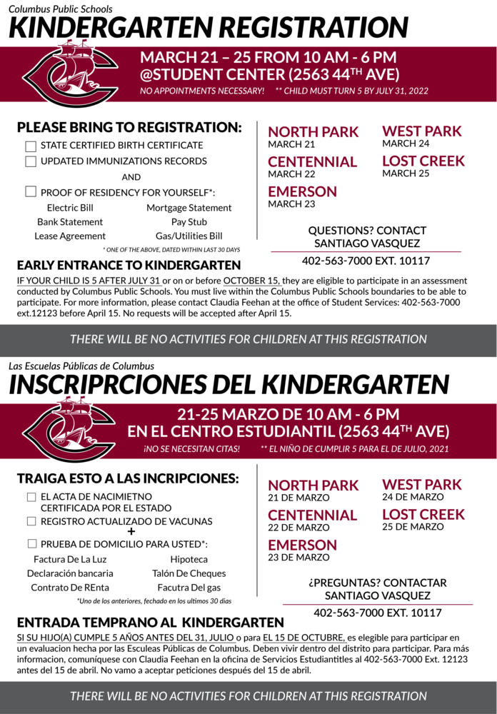Kindergarten Registration Now Open North Park Elementary School