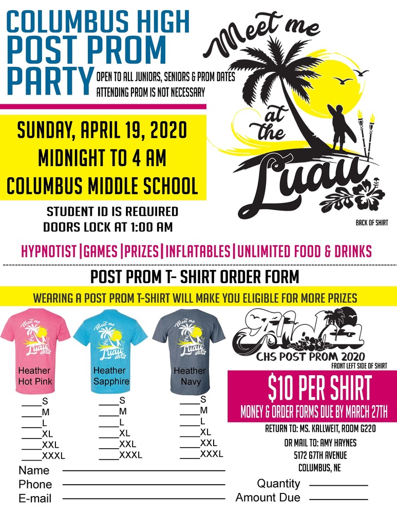 Post Prom Information and T-Shirt Order Form