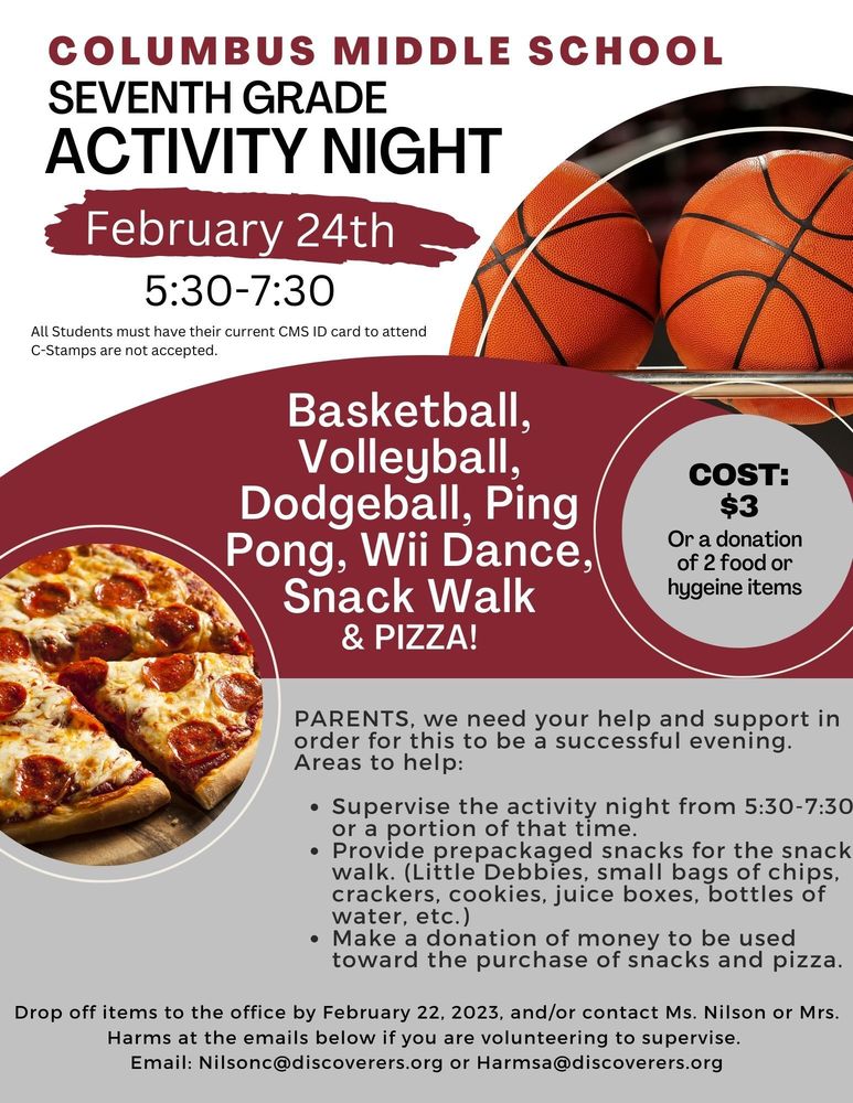7th grade activity night columbus middle school