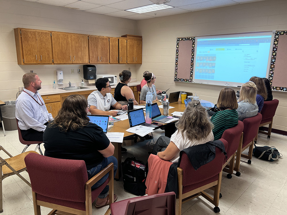 A group of Centennial teachers and District Curriculum/EL staff participate in the first ever on-site professional development event.  Teachers were surveyed to determine their needs and the team met to provide training, strategies, solutions-based discussions and support.
