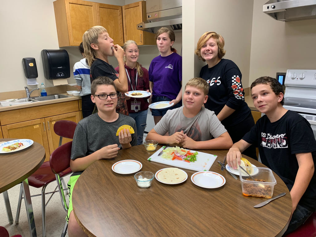 Students prepared and ate their tacos in Foods 8 class! This was the "Safety and Sanitation" lab for the quarter. 
