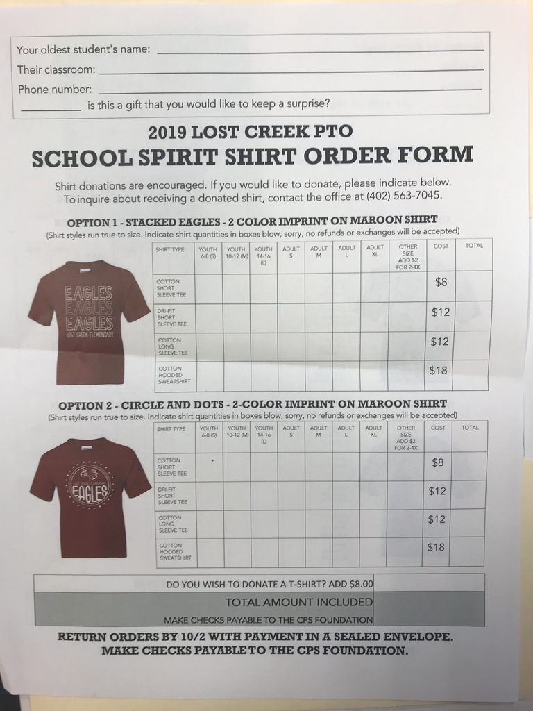Lost Creek PTO T-Shirt Order Form