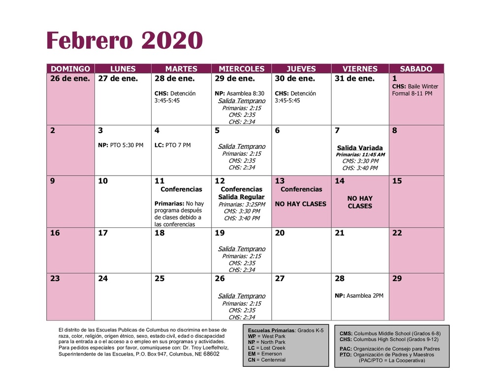 Feb 2020 calendar