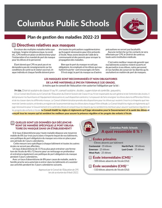 Columbus Public Schools 2022-23 Illness Plan - French